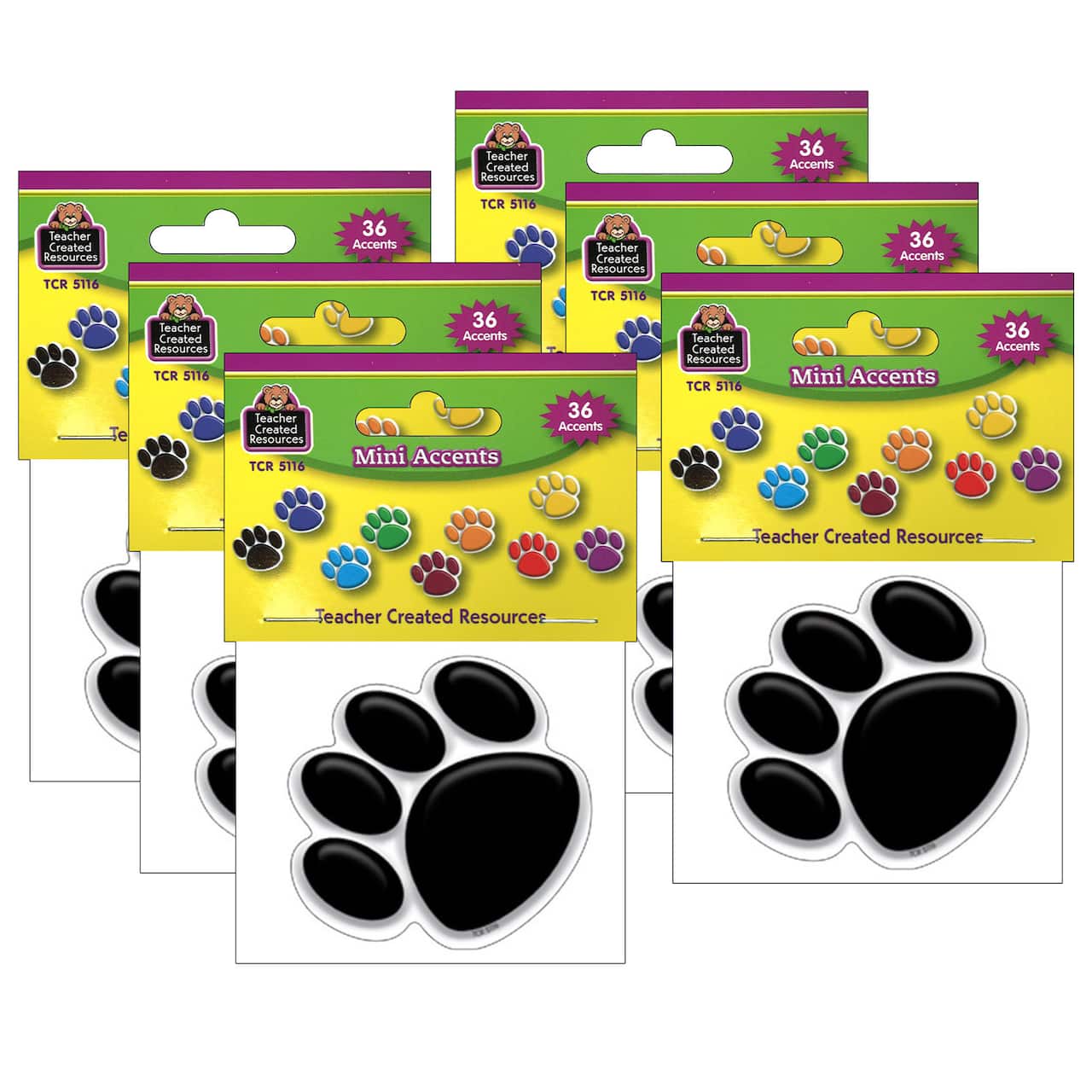 Teacher Created Resources® Colorful Paw Prints Mini Accents, 6 Packs of 36